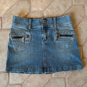 Classic Blue Denim Mini Skirt with Zipper Details